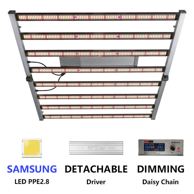 Dimmable 800W Samsung Red IR 730nm UV 395nm Led Grow Light foldable with 0-10v Folding grow light rack Full Spectrum Spydr