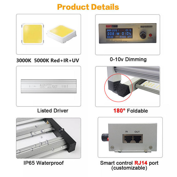 Dimmable 800W Samsung Red IR 730nm UV 395nm Led Grow Light foldable with 0-10v Folding grow light rack Full Spectrum Spydr